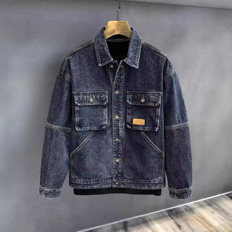 Denim Jacket Washed Tooling Multi-Bag Loose All-Match - Image 3